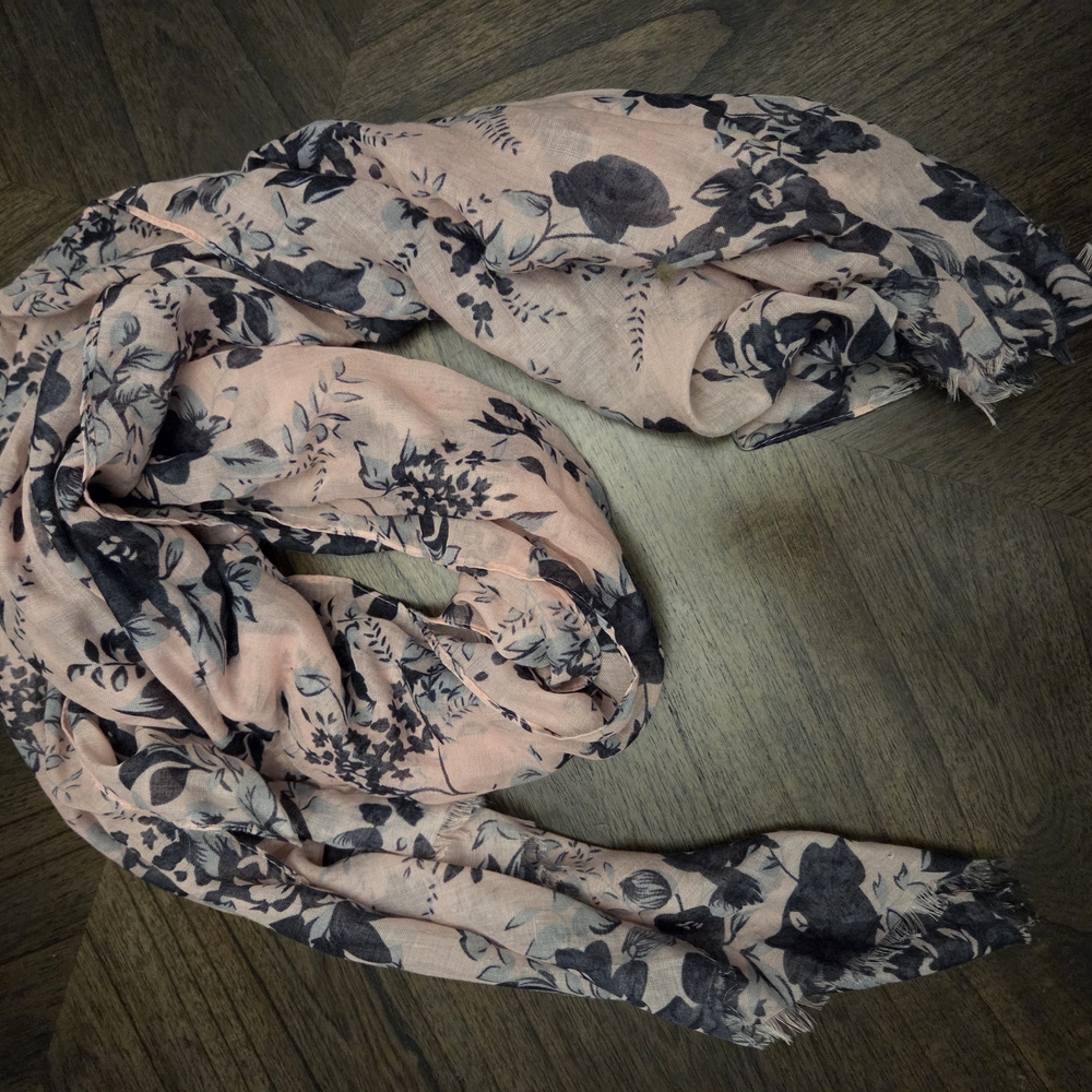 Charming Charlie Floral Pink and Blue Scarf